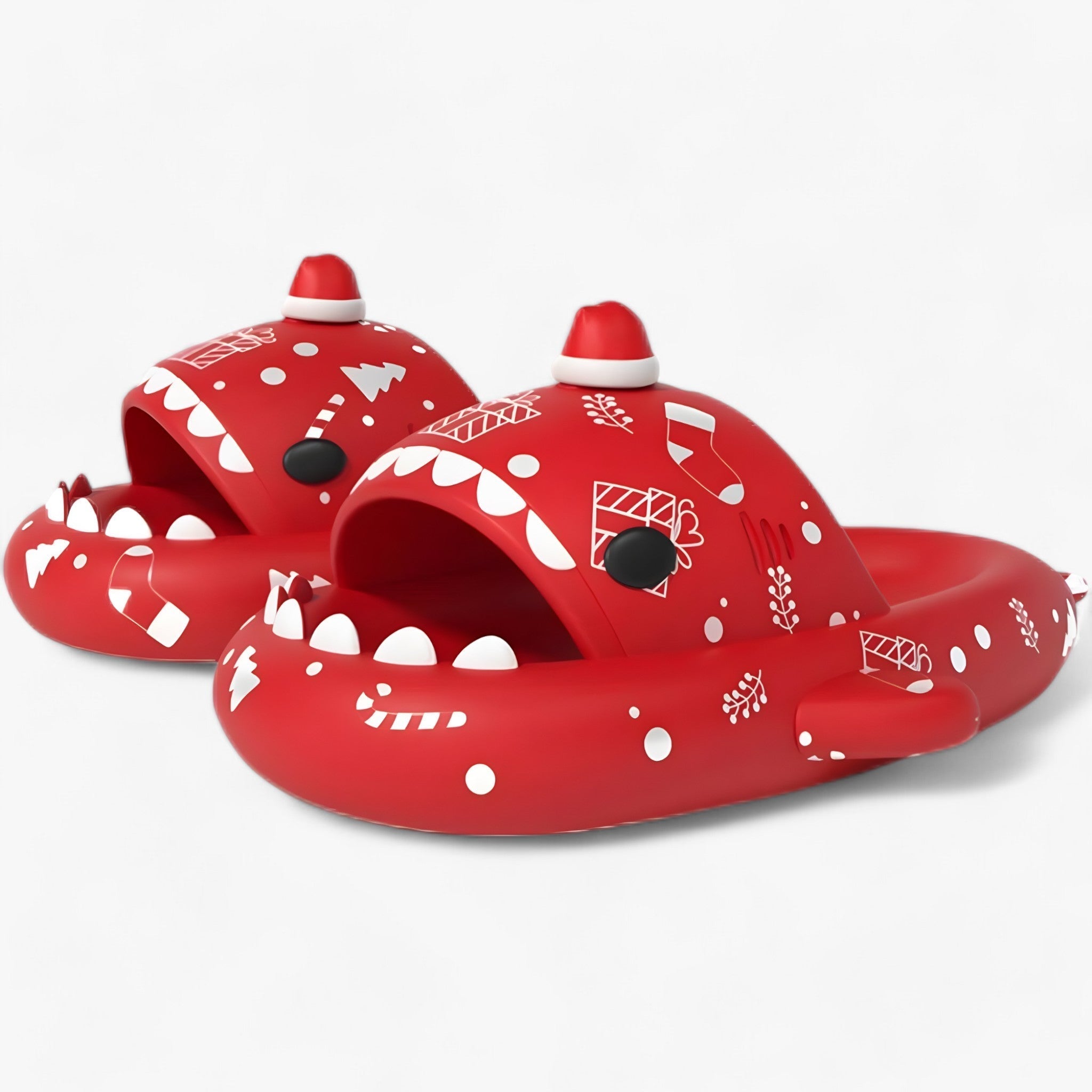 Slippers : Chaussons Requin Phosphorescents - Sandales Amusantes Et Douillettes Pour La Nuit D'Halloween - Helder Zwart in Kerst rood van Pantino