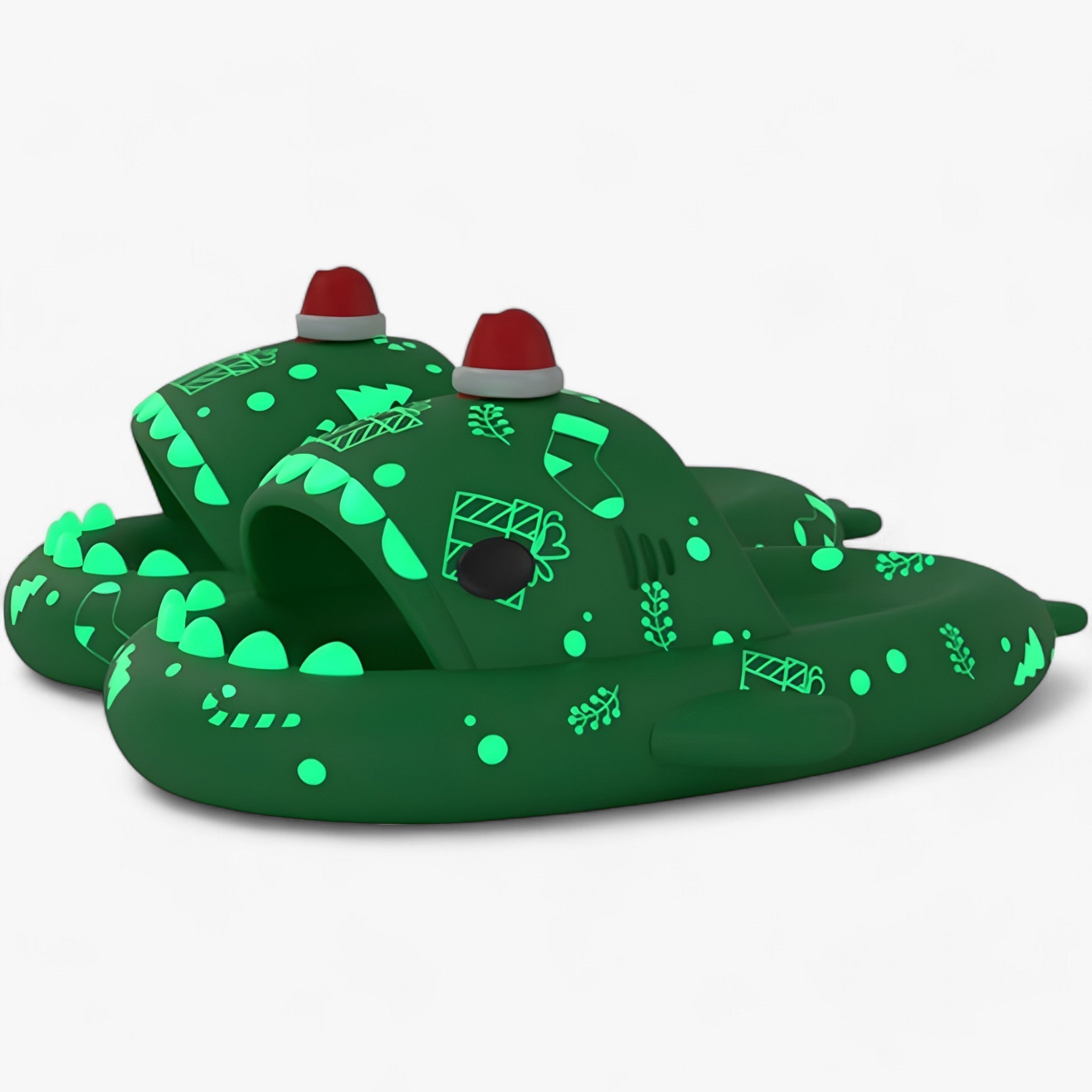 Slippers : Chaussons Requin Phosphorescents - Sandales Amusantes Et Douillettes Pour La Nuit D'Halloween - Helder Zwart in Kerst groen van Pantino