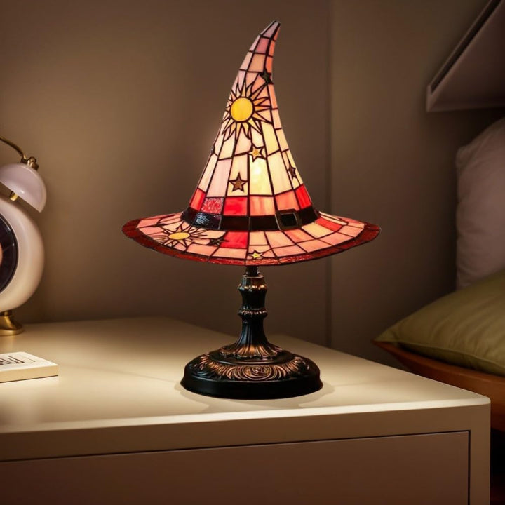 Witch Hat Stained Glass Lamp - Handcrafted Warm Light