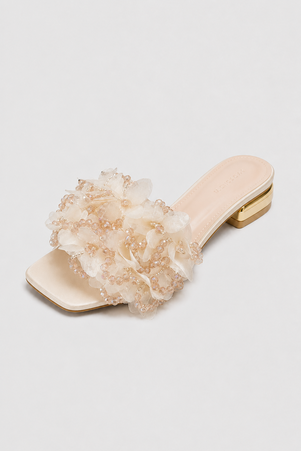 sandals : Flower Petal Pearl-Embellished Mules - Bridal & Gala Elegance in White van Vandaliamo
