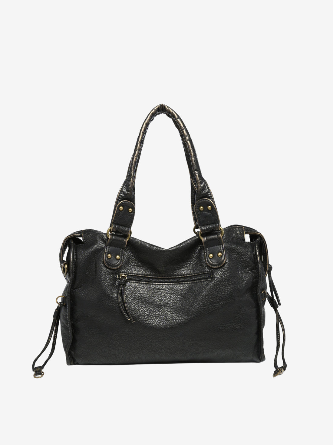Black Shoulder Bag Women - Trendy Faux Leather Handbag with Zipper Pockets