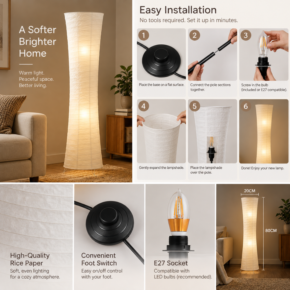 Sculptural LED Floor Lamp – Warm Living Room Ambience