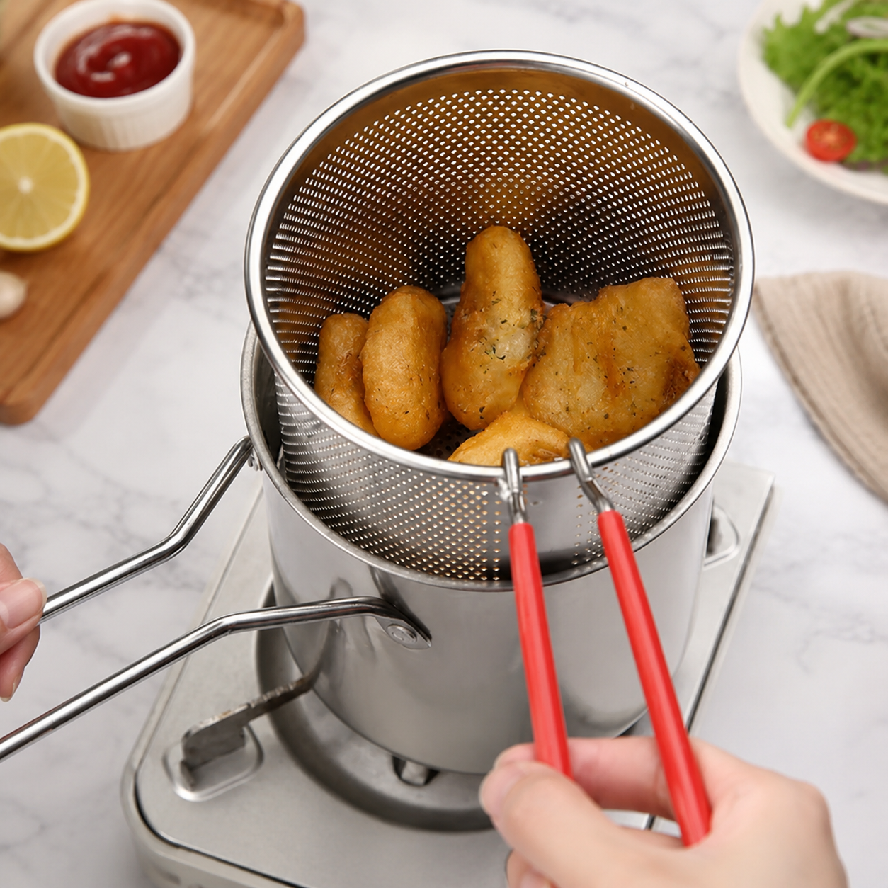 1200ML Deep Fryer Pot with Strainer Basket