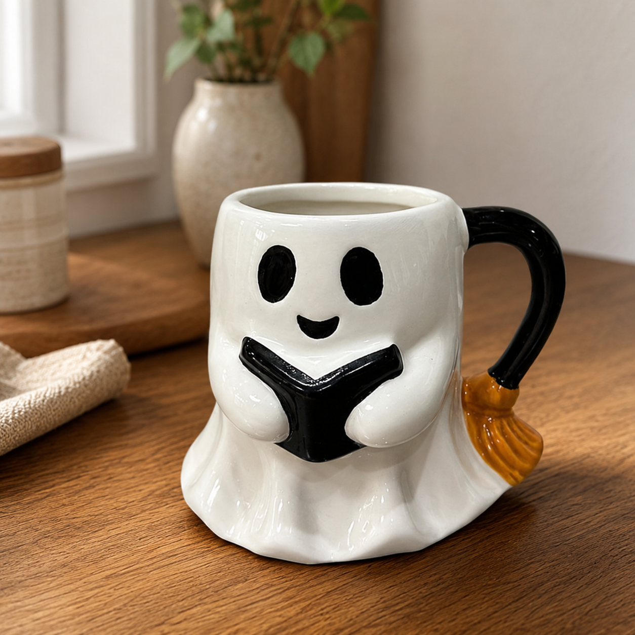 Gifts – Seasonal – Halloween : Ghost with Book Ceramic Halloween Mug in van Vandaliamo