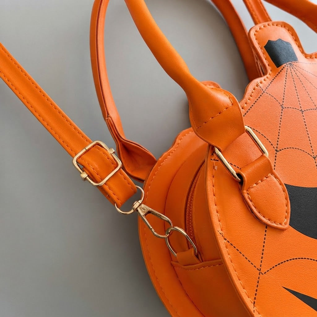 Pumpkin Faux Leather Handbag - Halloween Accessory