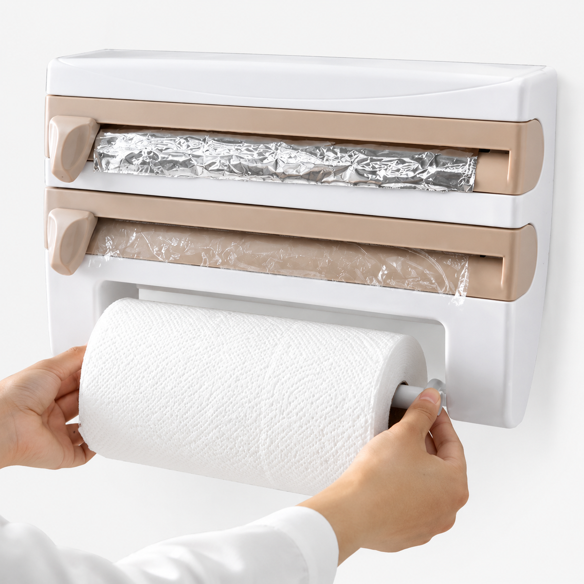 4-in-1 Wall-Mounted Kitchen Wrap Dispenser & Towel Holder