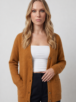 Damen Brauner V-Ausschnitt Strick-Cardigan