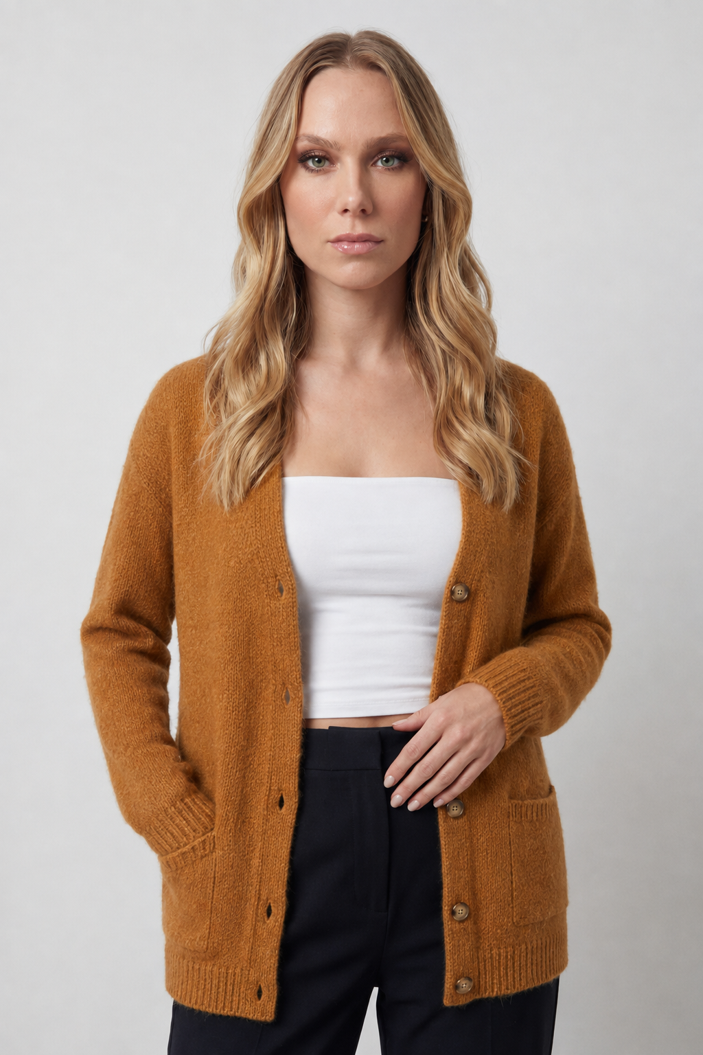 Women's Brown V-Neck Knit Cardigan