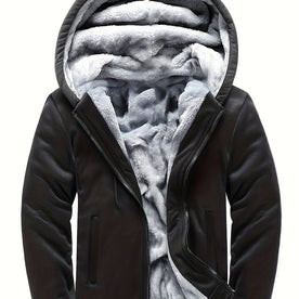 Jackets : Men's Warm Fleece Hooded Colorblock Jacket in Black van Roselva