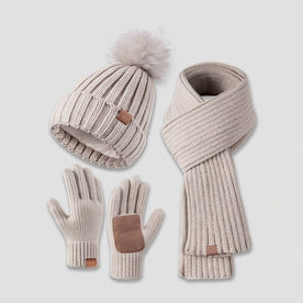 Winter Accessories : 3-in-1 Winter Set - Knit Hat, Scarf, and Touchscreen Gloves in Beige van Vanda Liamo