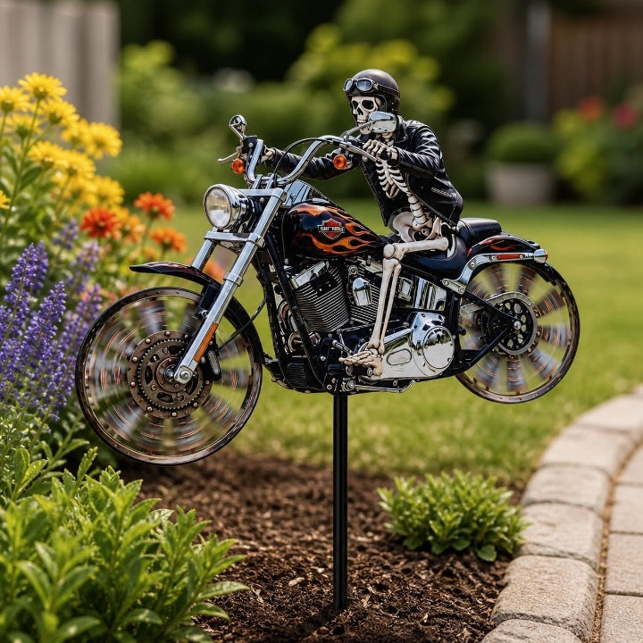 Skull Rider Motorcycle Garden Wind Spinner