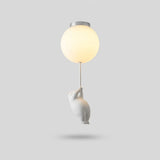 Minimalist Metal Ceiling Light with Bear Figurine