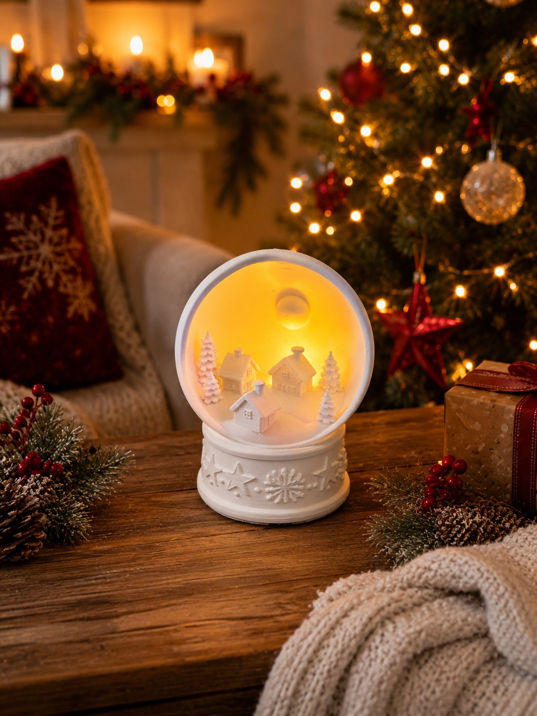 Christmas Night Light : Christmas Village Snow Globe – Battery Operated Night Light in van Vandaliamo