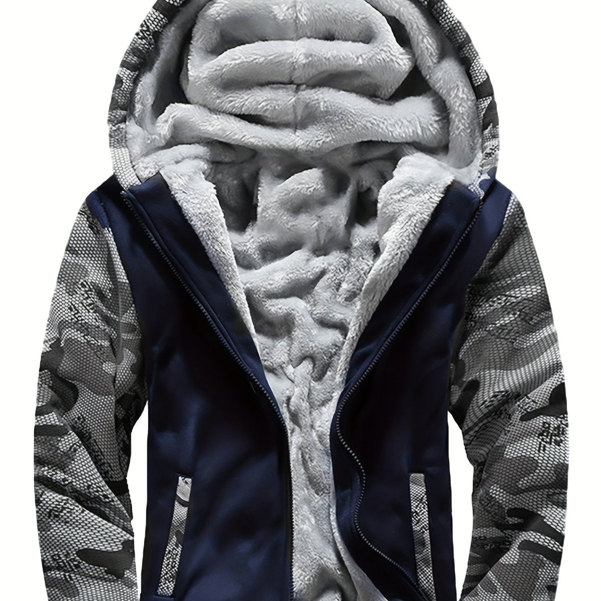 Men's Warm Fleece Hooded Colorblock Jacket