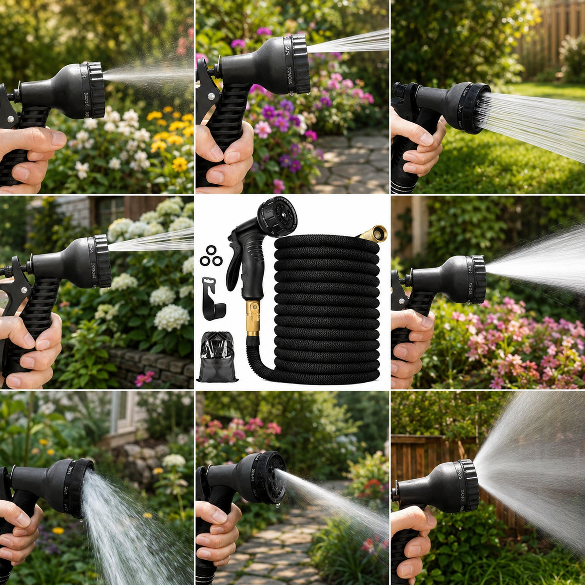 Expandable Garden Hose with 8-Pattern Spray Nozzle