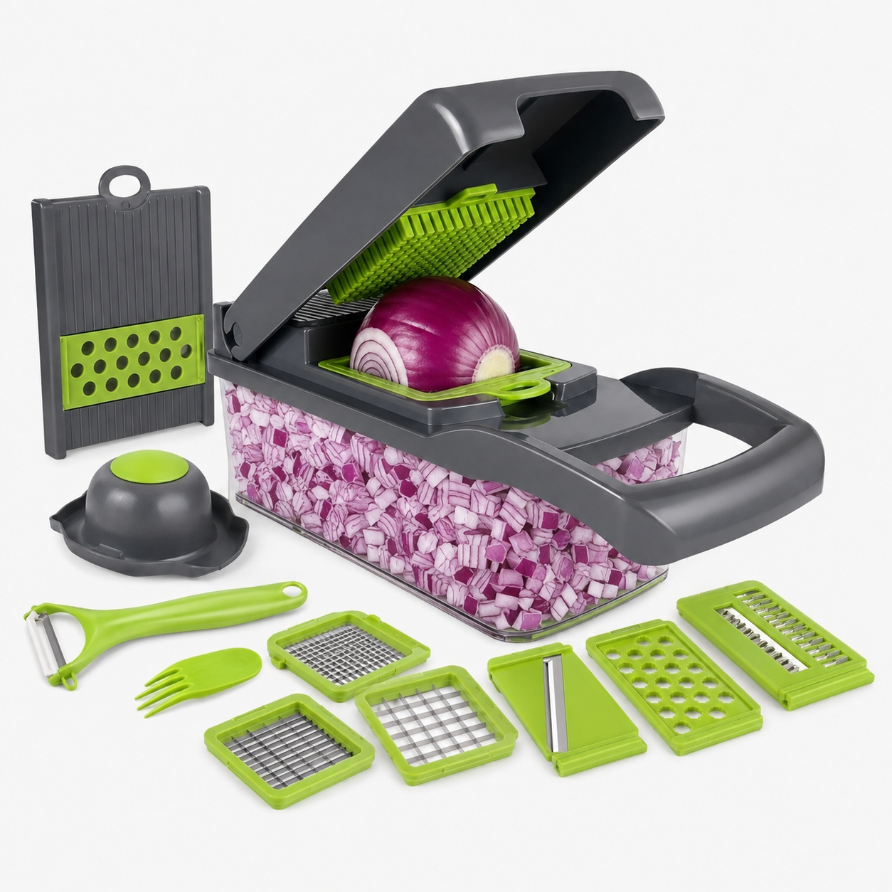 house & garden : Versatile vegetable slicer for easy preparation in 14 in 1 grey van Vandaliamo