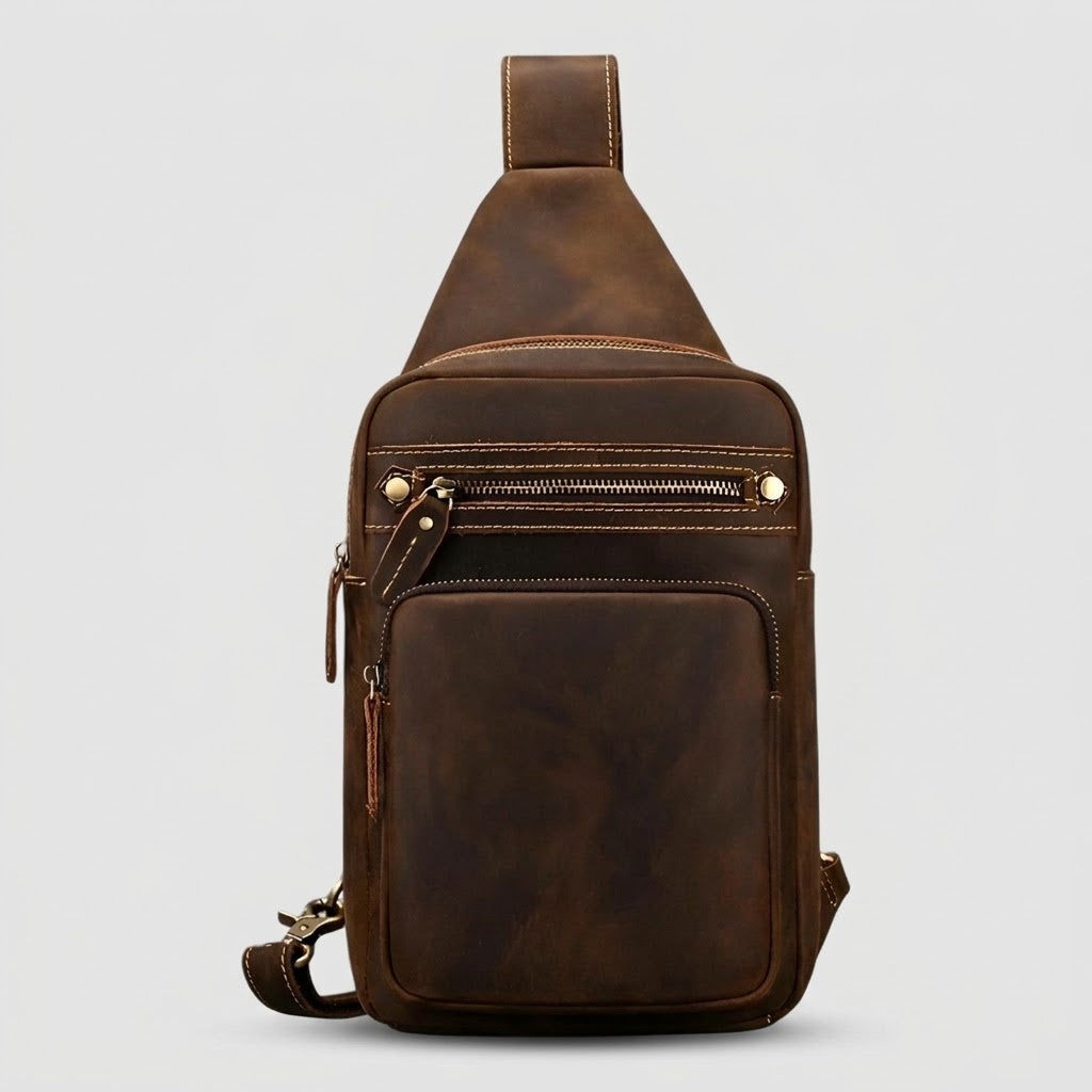 Men's Genuine Cowhide Leather Tablet Satchel Bag
