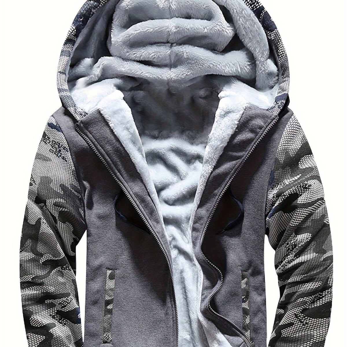 Men's Warm Fleece Hooded Colorblock Jacket