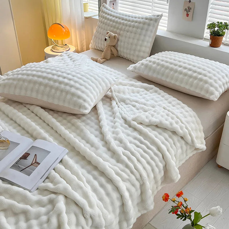 Textured Coral Fleece Throw Blanket for Sofa and Bed