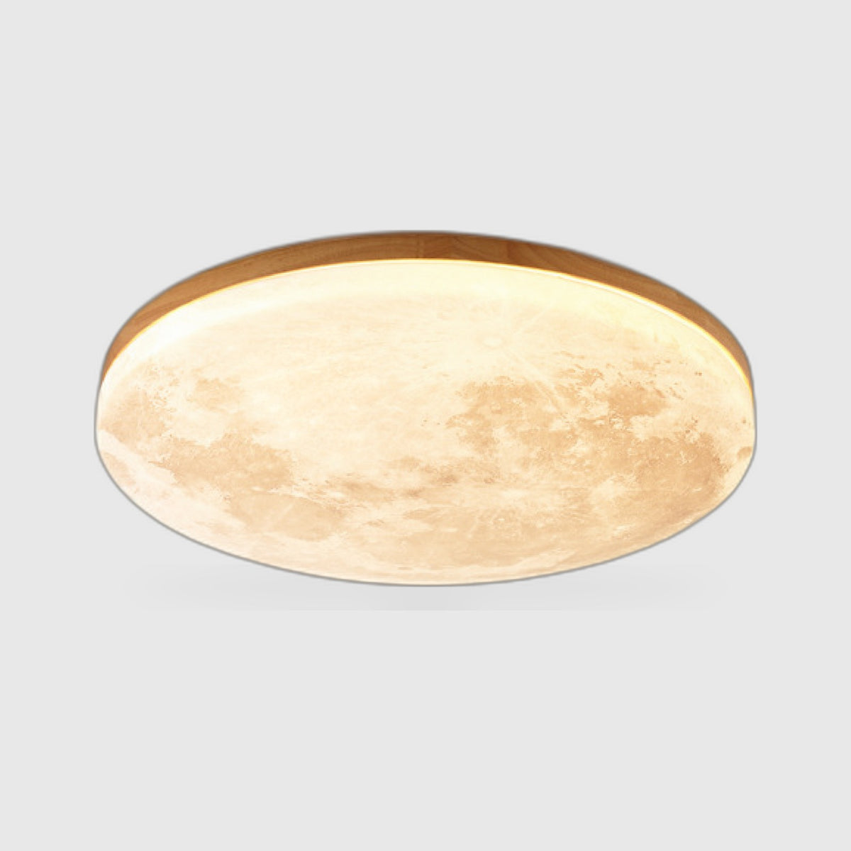 Modern Moon Ceiling Light – 3D Lunar Design with Wood Frame