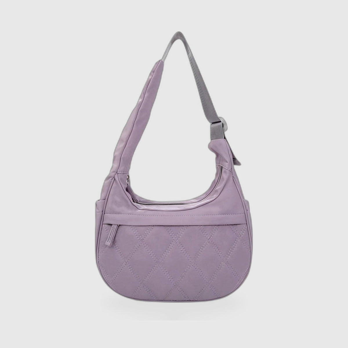 Hobo Bag : Quilted Crescent Hobo Bag – Diamond-Stitch Shoulder Bag in Purple van Vanda Liamo