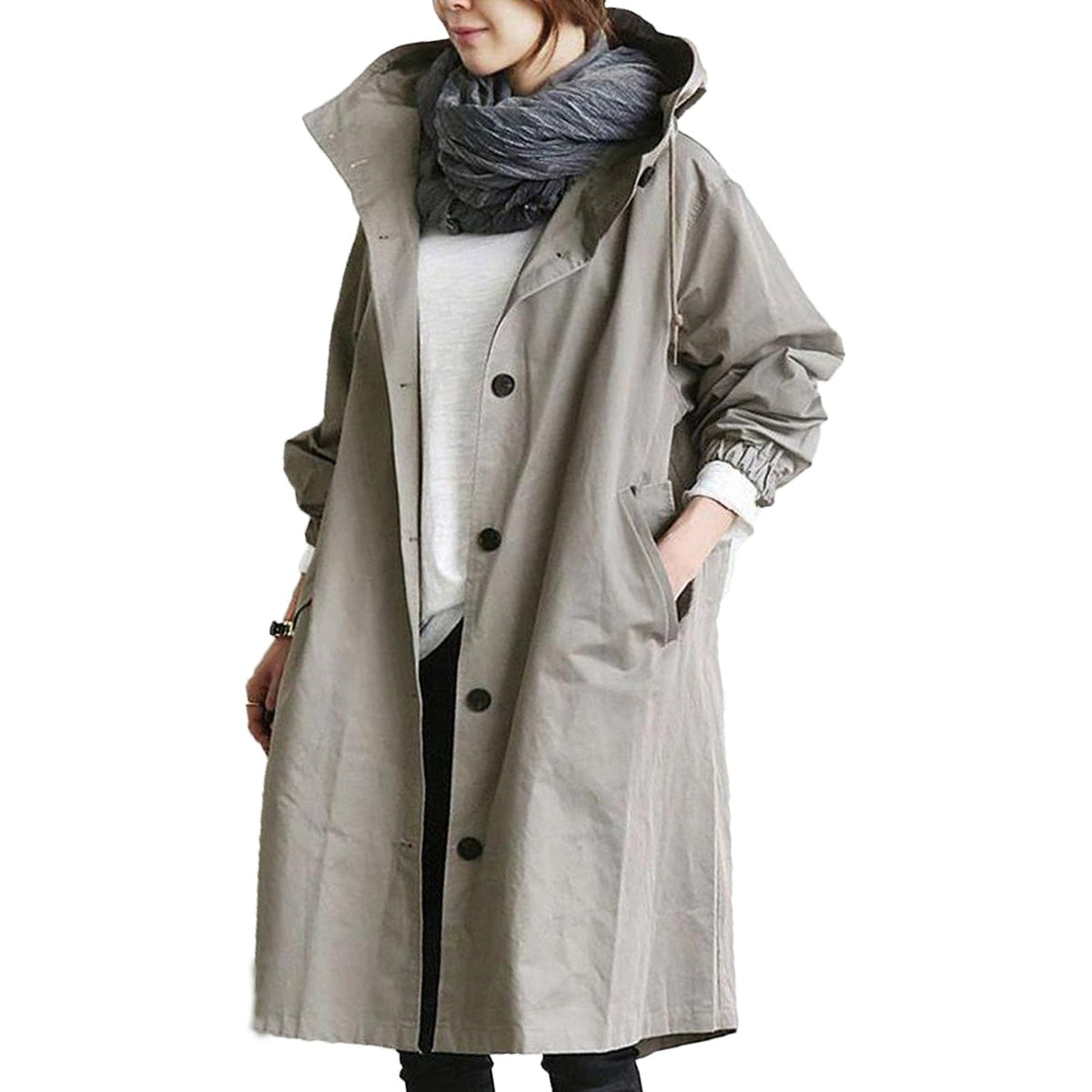 Fashion : Women's Waterproof Trenchcoat with Long Fit in Gray van Vanda Liamo