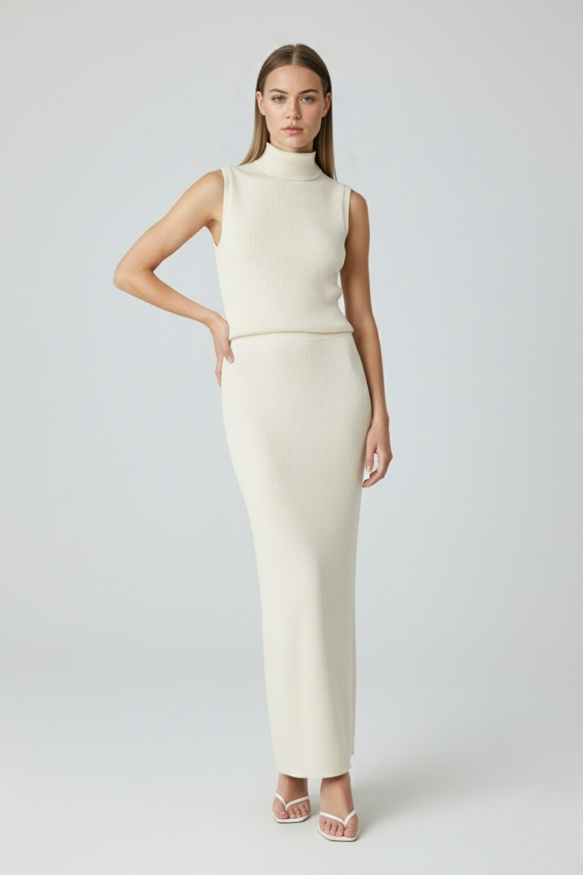 Women's Set : Women's Apricot Knit Skirt & Top Set - High-Quality in van Vanda Liamo