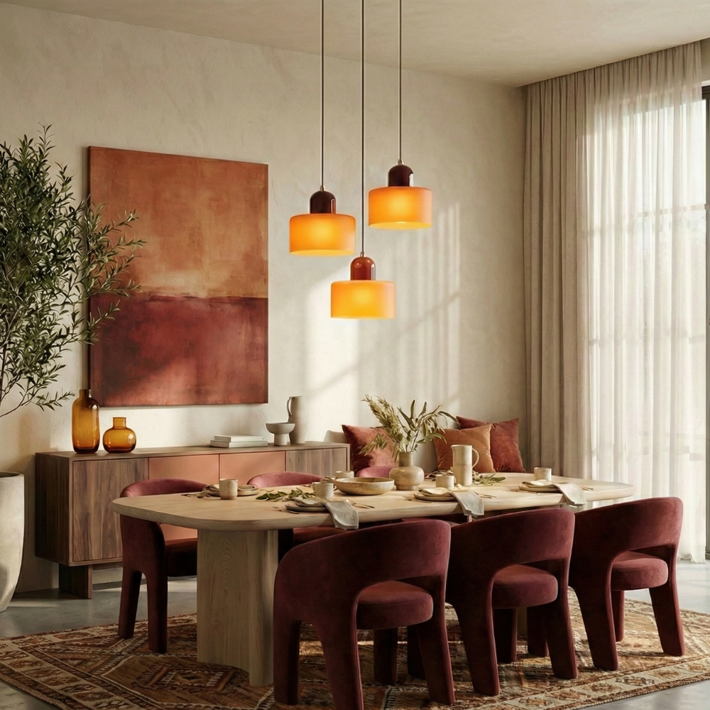 Home Decor : Bauhaus Colored Glass Pendant Lamp - Adjustable Height in Orange van Vandaliamo