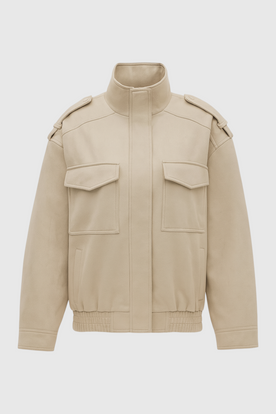 Jacket : Beige Bomber Jacket with Stand Collar in Beige van Vanda Liamo
