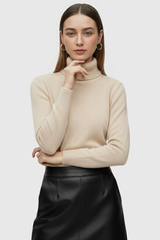 Beige fleecefodrad termotröja med polokrage