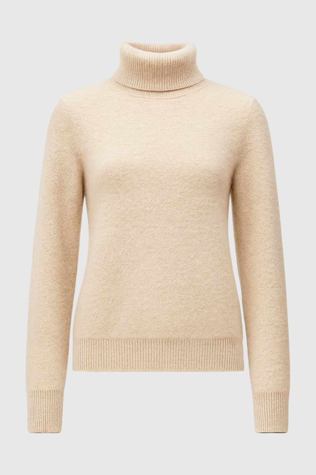 Women's Sweaters : Beige Fleece Lined Thermal Turtleneck Sweater in Beige van Vanda Liamo