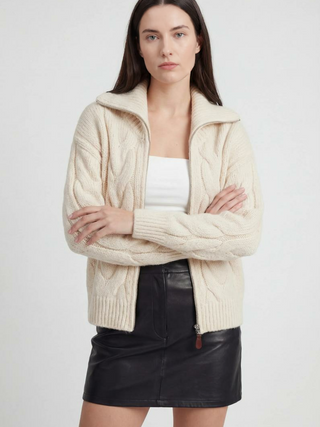 Women's Beige Cardigan with Zipper