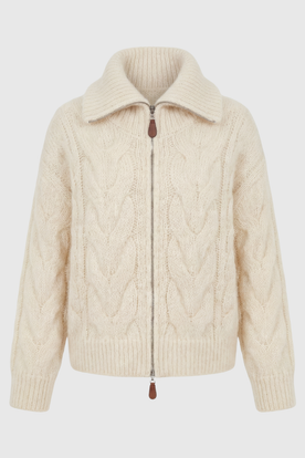 Cardigan : Women's Beige Cardigan with Zipper in Beige One Size van Vanda Liamo