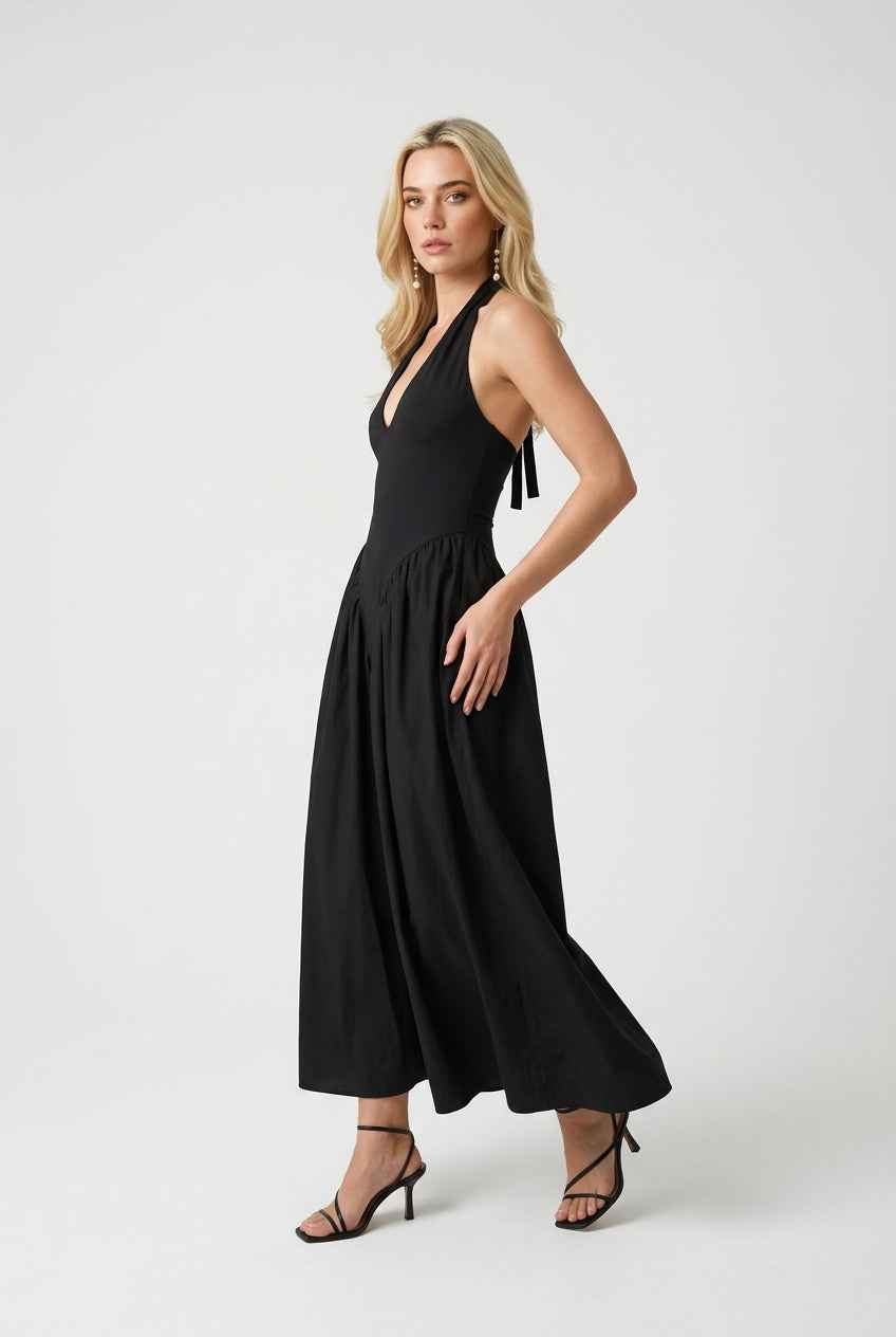 Women's Dresses : Black Contour Midi Dress – Timeless Slim Fit Dress for Evening & Formal Wear in van Vanda Liamo