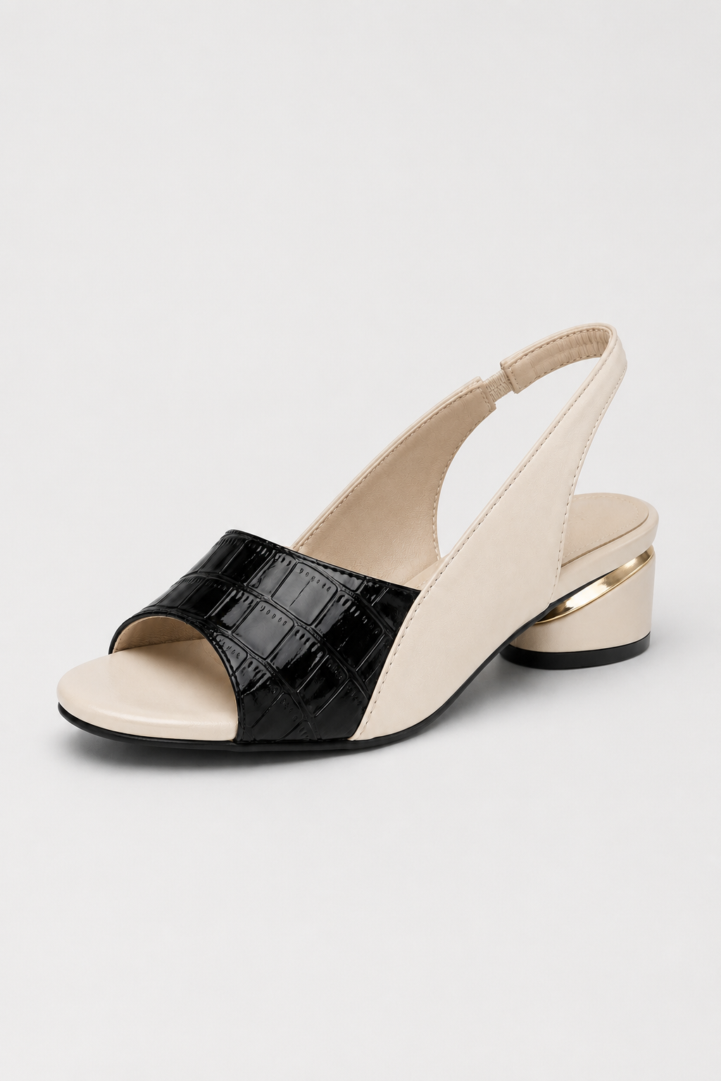 Shoes : Black Croc Print Slingback Sandal – Beige Low Block Heel Shoes in van Vandaliamo