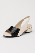 Black Croc Print Slingback Sandal – Beige Low Block Heel Shoes