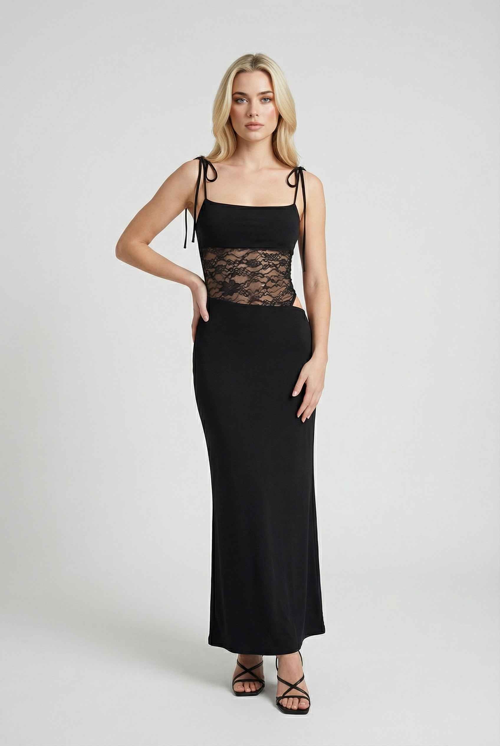 Women's Dresses : Women's Black Lace Maxi Dress - Elegant Long Sleeve Formal Evening Gown in van Vanda Liamo