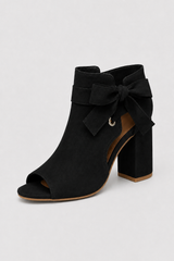 Zwarte peep toe enkellaarsjes – Blokhak sandalen met strikdetail