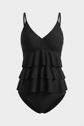 Two-Piece Swimsuit : Women's Black Ruffle Bikini Swimsuit Set - Solid Two Piece Bathing Suit in Black van Vanda Liamo