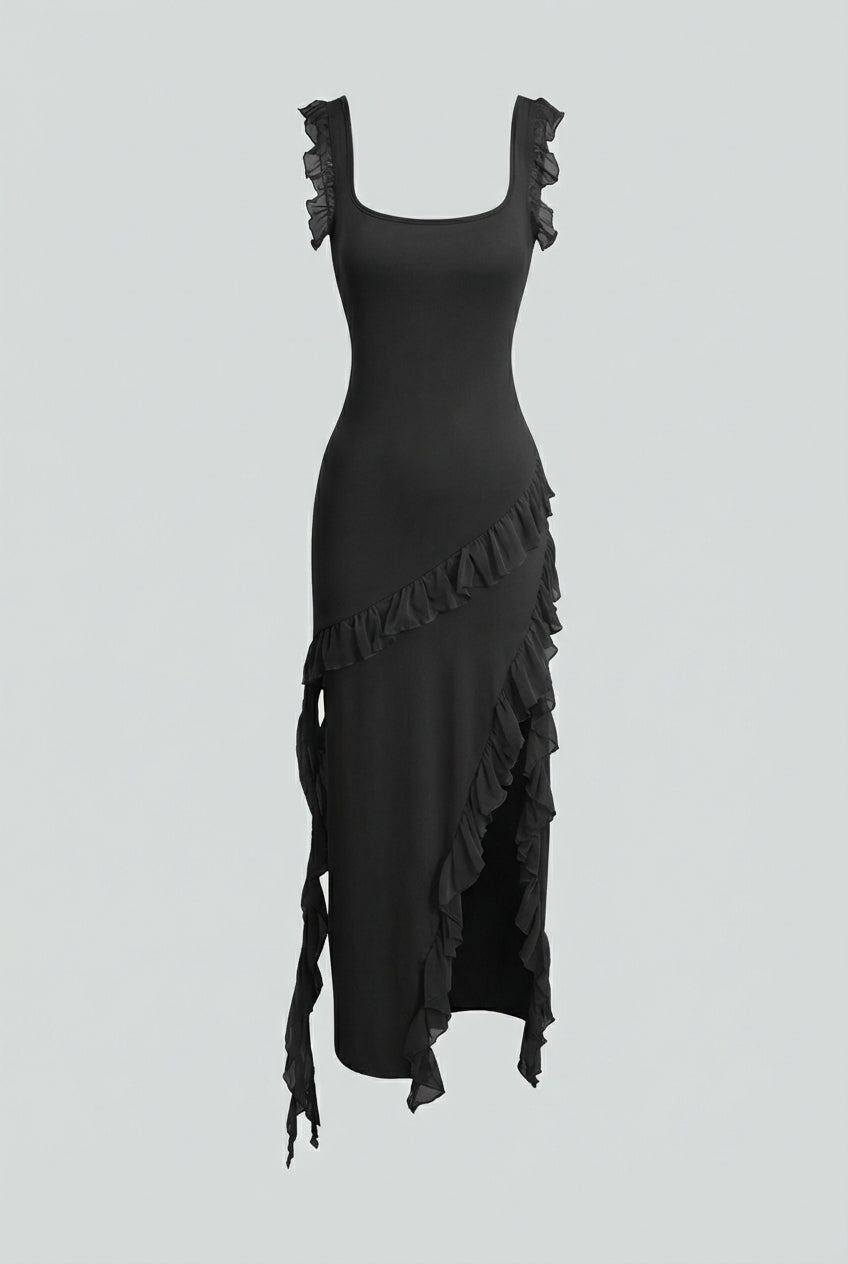 Women's Dresses : Black Sexy Maxi Dress for Women - Backless High Slit Night Out Gown in Black van Vanda Liamo