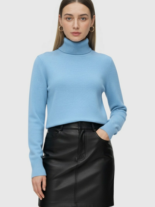 Blue Fleece Lined Thermal Turtleneck Sweater