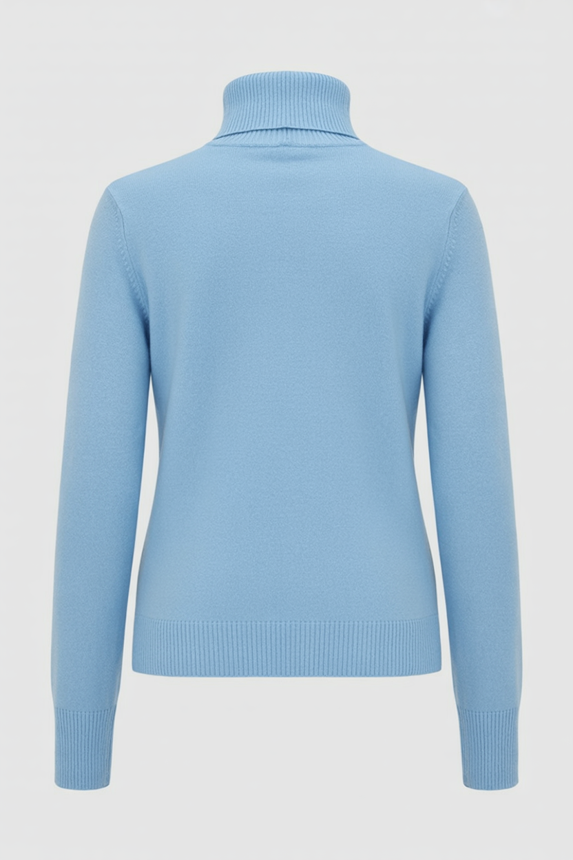 Women's Sweaters : Blue Fleece Lined Thermal Turtleneck Sweater in van Vanda Liamo