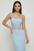 Women's Blue Aura Bodycon Stretch Knit Maxi Dress for Evening Wear