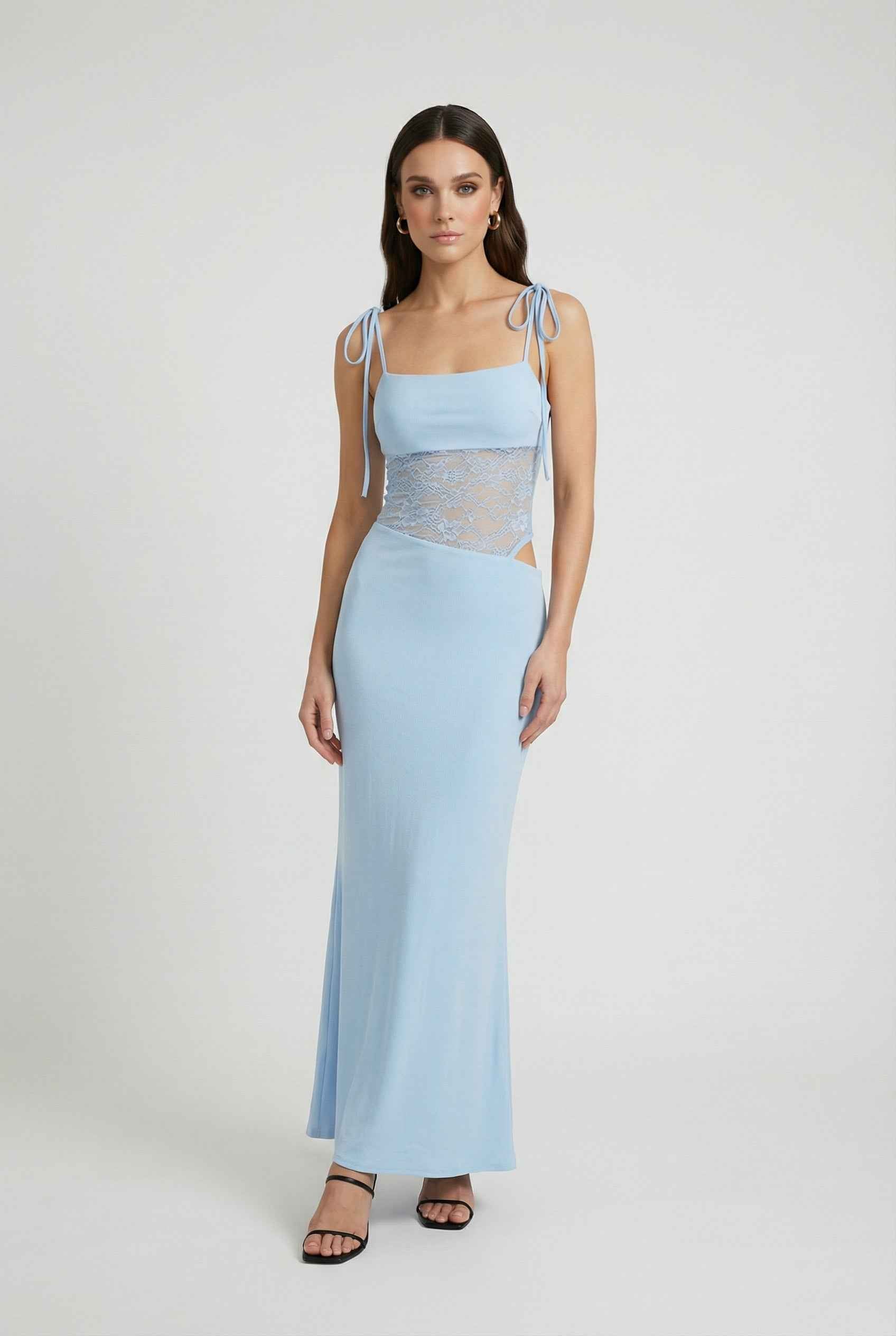 Women's Dresses : Women's Blue Aura Bodycon Stretch Knit Maxi Dress for Evening Wear in van Vanda Liamo