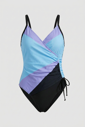 Swimwear : Blue Colorblock One-Piece Swimsuit - Arctic Azure Tummy Control Wrap in Blue van Vandaliamo