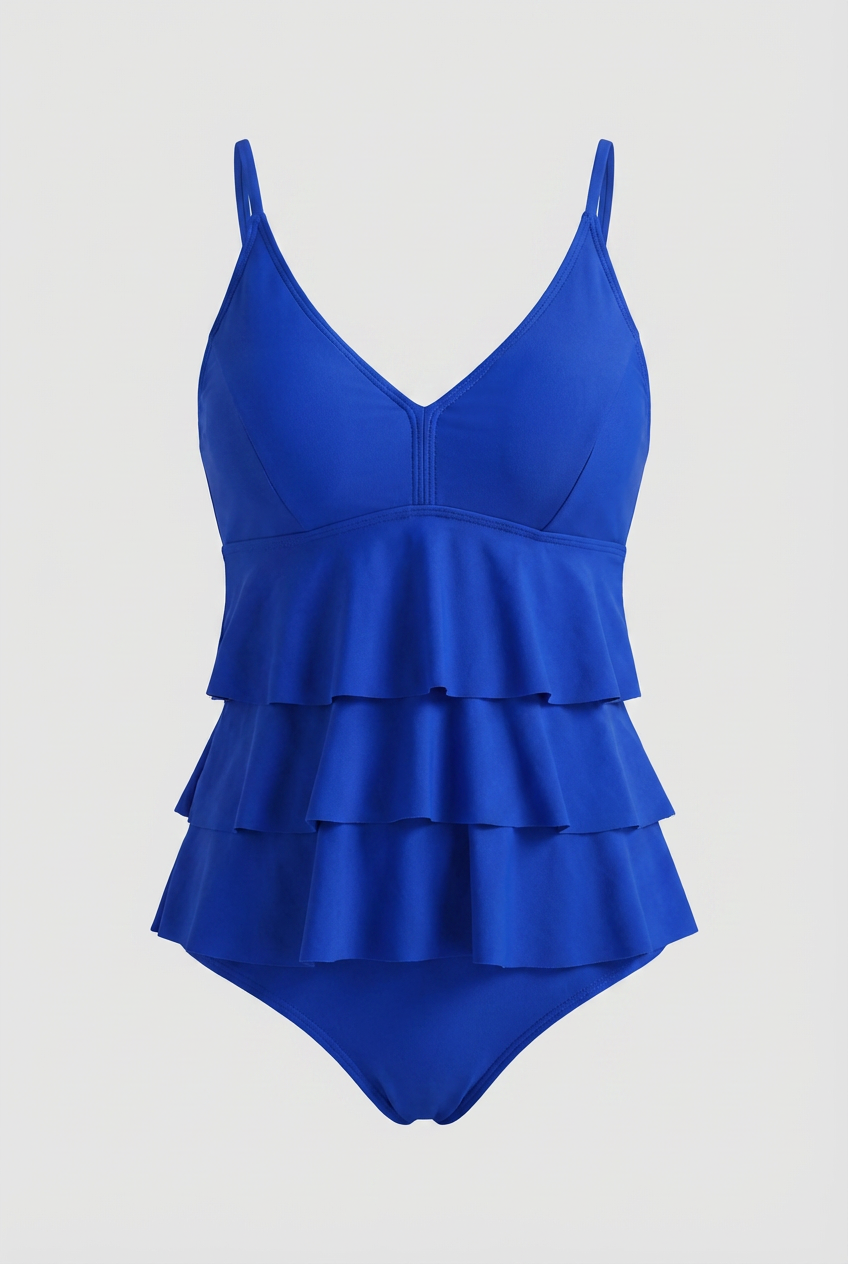 Two-Piece Swimsuit : Blue Ruffle Two Piece Swimsuit - Elegant Blue Bikini for Summer in Blue van Vanda Liamo