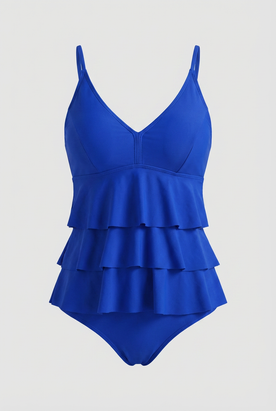Two-Piece Swimsuit : Blue Ruffle Two Piece Swimsuit - Elegant Blue Bikini for Summer in Blue van Vanda Liamo