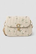Botanical Patterned Curved Shoulder Bag – Textured Silhouette with Polished Clasp