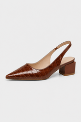 Brown Low Heel Pumps – Pointed Toe Slingback Sandals