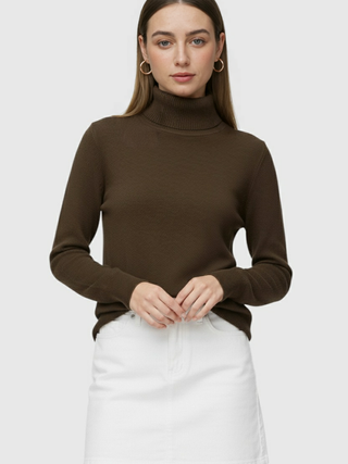 Brown Fleece Lined Thermal Turtleneck Sweater